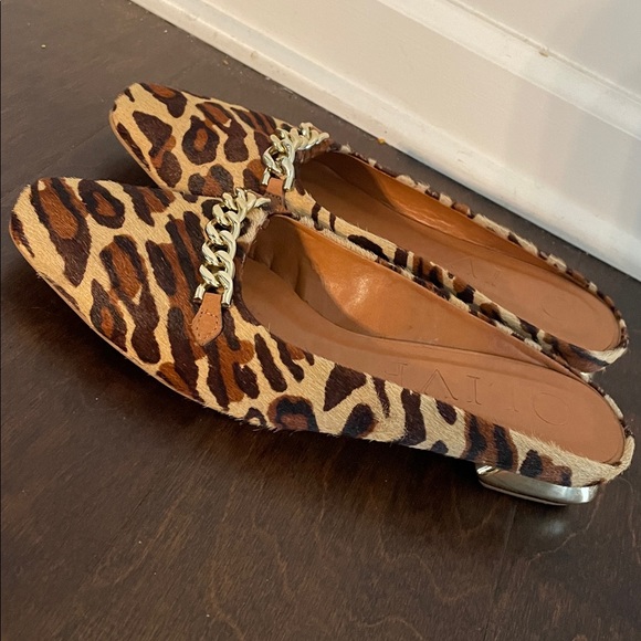 Olive Leopard Print Mules Flats Size7 Calf Hair Textured Upper Styled Clmfort - Picture 6 of 13